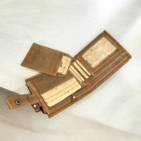 Dompet Lipat Kulit Asli Premium Desainer, Pendek, Anti RFID, Tipis, Buka-Tutup, Mode Pria, Kancing, Grosir