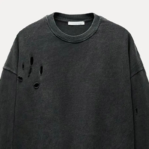 เสื้อสเวตเชิ้ตผู้ชายทรงโอเวอร์ไซส์ผ้าเฟรนช์เทอร์รี่แบบใหม่ทันสมัย ล้างสีแบบแอซิดวอช แต่งดีเทลขาดๆ ทรงหลวม สไตล์ฮิปฮอป - Product Image 2