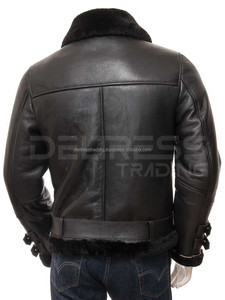 2024 hommes Premium respirant en peau de mouton Bomber veste en cuir décontracté haute rue Style fourrure décoration prix de gros pour l'hiver - Product Image 6