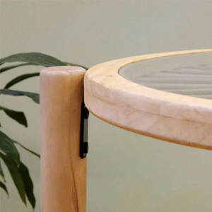 Table basse ronde avec verre trempé, rotin, bambou, bois massif manufacturé, design élégant - Product Image 4