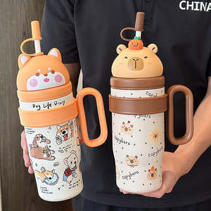 Vaso de Hielo con Diseño de Dibujos Animados Big Mac de 800 ml, con Asa y Pajita, Capacidad Personalizable, Botella/Taza de Agua de Cerámica y Plástico para Viajar - Product Image 6
