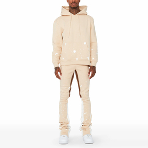 Venta al por mayor precio barato logotipo personalizado Slim Fit chándales de peso pesado de los hombres acampanados apilados chándal de pierna recta para los niños - Product Image 1