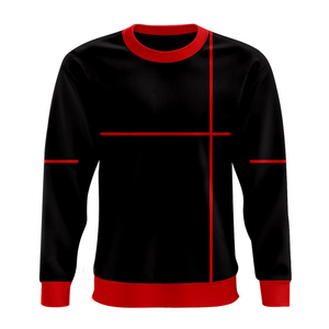 Sudadera extragrande de punto para mujer, sudadera de invierno con cuello redondo y estampado de manga negra y roja con bordado 3D - Product Image 1