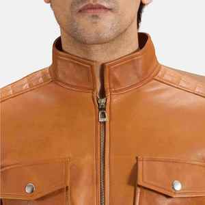 Chaqueta Bomber de cuero genuino personalizado para hombre, cuello levantado, tela de lona, cierre de cremallera, Reversible, transpirable para motocicleta - Product Image 3
