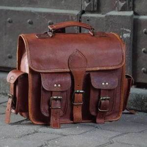 Bandolera de cuero genuino estilo moda vintage con patrón de caramelo para alforjas de motocicleta sillín marrón - Product Image 1