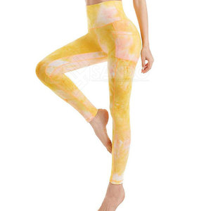 Legging décontracté Tie Dye pour femmes taille mi-élastique Yoga Wear pantalon à motif solide fabriqué au Pakistan - Product Image 4