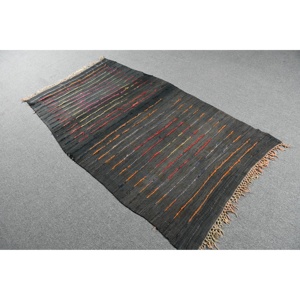 พรมวินเทจสไตล์ตุรกี ขนาด 3.3x6.46 ฟุต ลายเส้นนามธรรมสีดำ ทำจากขนสัตว์ - Product Image 2