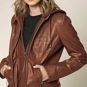 Haut de gamme pour femme : Sweat à capuche en cuir décontracté pour l'hiver, toucher doux, fabrication raffinée, écologique, léger, coupe-vent, logo frontal. - Product Image 4