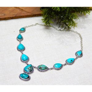 Collar de Plata de Ley 925 Hecho a Mano con Turquesa Azul Natural y Diamante para Mujer, Regalo - Product Image 4