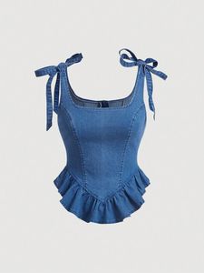 Corset moderne Haut en jean à la mode Décontracté Chic Moderne Slim-Fit Vintage Charm Light Wash Intemporel Structuré - Product Image 4