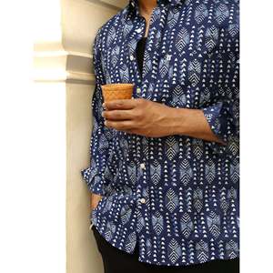 Camisa Casual Azul 100% Algodón Estampada con Mangas Largas, Tela Popelina Transpirable, Diseño Floral de Puntos, Talla 6XL, Prenda de Moda ODM - Product Image 2