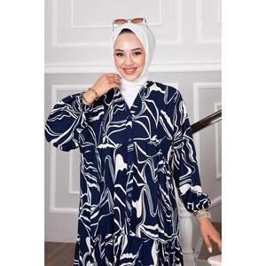 Robe Hijab en Viscose à Motifs Lina Bleu Marine - Product Image 1