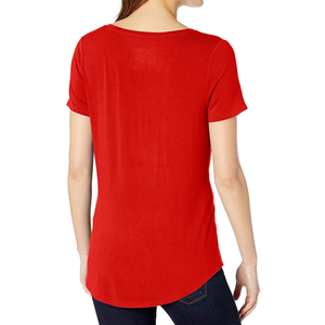 Camiseta lisa con hombros descubiertos para mujer, Camiseta holgada de gran tamaño con cuello para mujer, camisetas para cuello redondo personalizado - Product Image 6