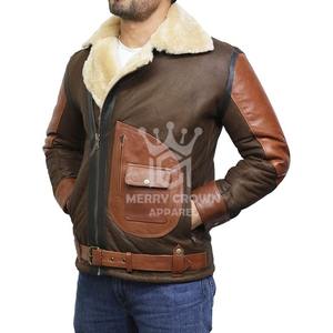 Chaqueta Bomber de Piel de Oveja y Lona para Hombre, Estilo Motero, de Cuero Genuino, Reversible, para Invierno - Product Image 1