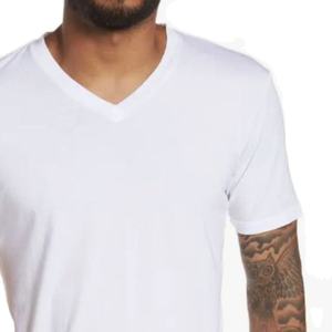 T-shirts personnalisés pour hommes à bas prix, col en V, blancs, vente en gros, 100 % coton, été, avec logo personnalisé, 2026 - Product Image 2