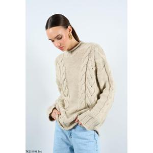 Maglione di maglieria Oversize intrecciato a girocollo color crema