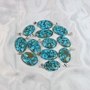 Meilleure vente cuivre Turquoise pierres précieuses lunette pendentif argent plaqué collier Style bohème unisexe mode féminine - Product Image 5