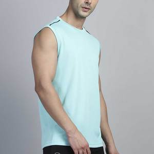 Camiseta sin Mangas para Hombre, Color Azul Claro, Cuello Redondo, Tejido de Punto, Secado Rápido, Estilo Deportivo, Poliéster - Product Image 4