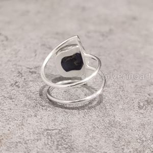 Bague pour femme en argent sterling 925 avec pierre brute naturelle Tanzanite, pierre de naissance de décembre, double bande, idéale pour Noël - Product Image 5