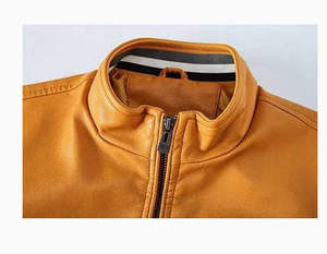 Nouvelle arrivée Veste en cuir de mouton enduit avec col montant et logo frontal - Imperméable Écologique Unisexe Streetwear - Product Image 3