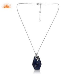 Collar con Colgante de Plata de Ley con Aspecto Antiguo, Piedra Preciosa de Sodalita Natural Oxidada, Diseño Épico, Joyería Personalizada, Mayorista - Product Image 4