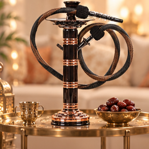 Chicha de table de luxe en laiton fini oxydé, modèle Missile |   Plateau pour missiles Farida |   Chicha avec tige en cuivre et tuyau lavable - Product Image 5