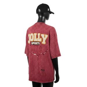 Camiseta de Mujer con Lavado Ácido, Premium, 220 GSM, Algodón Jersey, Lavado Vintage Suave, Corte Holgado, Bordado Chenille, Logotipo Personalizado, Transpirable - Product Image 5