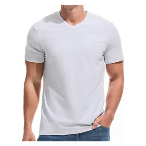 T-shirt homme en coton/élasthanne tricoté à col en V, manches courtes, impression par transfert thermique avec logo personnalisé, respirant et écologique - Product Image 1