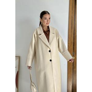 Abrigo Beige de Invierno al por Mayor con Tela Tejida y Detalle en los Puños - Product Image 3