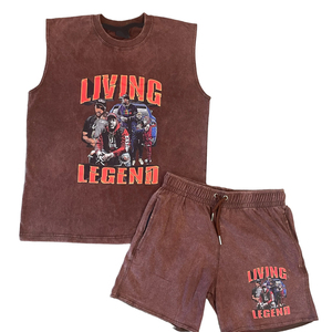 Manga sin mangas hecha a mano en diferentes colores Diseño Hombres Ropa exterior Impresión de pegatinas 3D Lavado ácido Conjuntos cortos por Elegant Sports - Product Image 1