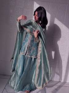 Heavy Fandy <b>Viscose</b> Ethnic Salwar Kameez <b>Fabric</b> with Heavy Embroidery Sequins Work Quick Dry - Product Image 6