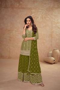 Nouvelle collection Salwar Kameez Real Chinon Broderie Travail Taille libre pour les fêtes Vêtements indiens et pakistanais prêts à l'emploi pour adultes - Product Image 4