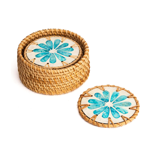 Best selling handmade Mother of pearl & rattan Christmas coasters for drink with coaster holder from Vietnam - Product Image 4
