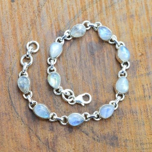 Pulsera de Plata de Ley 925 con Cadena Clásica y Piedra Lunar Arcoíris en Forma de Gota de Agua para Mujer, Uso Diario - Product Image 1
