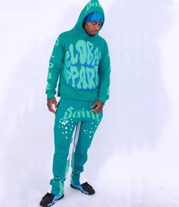 Vêtements de rue à impression bouffante avec logo personnalisé Ensemble 2 pièces survêtements à capuche pantalon de survêtement évasé Survêtements de jogging Survêtement pour hommes - Product Image 3