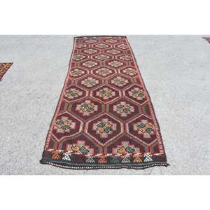 Vintage Turkish <b>Runner</b> Rug 3.5x10.6 ft, <b>Red</b> Green Patchwork Rug - Product Image 1