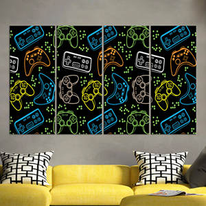 Toile imprimée moderne et colorée sur le thème des consoles de jeux pour la décoration de salle de jeux, lot de 4 toiles - Product Image 1