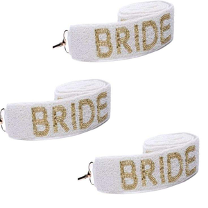 Unique <b>Top</b> Handmade Beaded White & Gold Embroidery <b>BRIDE</b> Crossbody Strap Belt With Fancy Seeds Bead Handcraft Details From India - Product Image 3