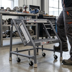 Mobile 2 Step Rolling <b>Ladder</b> for Retail Store Office Use Small Warehouse Step Stool Vietnam Factory ISO Certified High Quality - Product Image 4