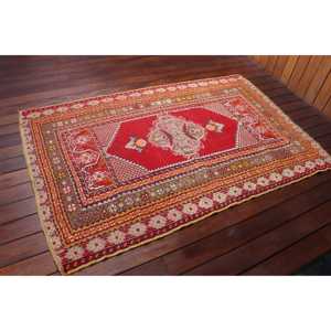 Vintage Small Rug 2.8x5.1 ft, Red <b>Brown</b> Southwestern Rug <b>Wool</b> - Product Image 2