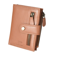 Dompet Lipat Dua Kulit Asli Buatan Tangan Model Pendek Pria Dengan Penutup Gesper Dan Slot Kartu