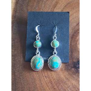 Boucles d'oreilles pendantes vintage en argent sterling plaqué or avec perles d'eau douce et turquoise Navajo, matériau principal : or - Product Image 1