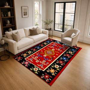 พรมเชนิลล์ลายปะติดสไตล์วินเทจสีแดงเบอร์กันดี รุ่น LXDP-0536 จาก RUGS DEPOT สำหรับขายส่ง ซักเครื่องได้ ไม่ลื่น - Product Image 2