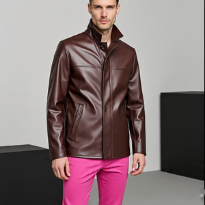 Chest Pocket Letterman PU Leather Jacket Men's Customize Vintage Genuine Leather Jackets Men Letterman Leather <b>Coat</b> Mens - Product Image 1