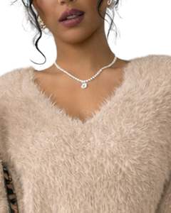 Vestido de Suéter de Punto Beige Personalizado para Mujer, Cuello en V, Manga Larga, Felpa Suave, Cálido para Invierno, Moda, OEM, Venta al por Mayor, Hecho a Medida - Product Image 5