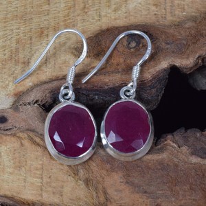 ต่างหูดีไซน์เนอร์แฮนด์เมดสำหรับผู้หญิง925ทับทิมธรรมชาติสีแดงอัญมณีเงินสเตอร์ลิงสำหรับงานแต่งงานงานหมั้น - Product Image 2