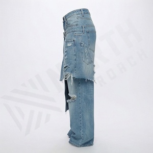 Jeans surdimensionnés pour femmes, vente en gros de pantalons en denim, coton, jambes larges, taille haute, délavés, mode personnalisée, streetwear, pantalons décontractés pour femmes - Product Image 3