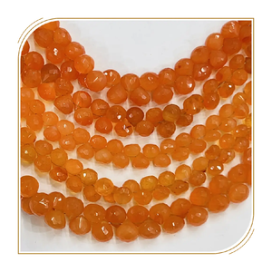 AAA High Quality Natural Red Carnelian Gemstone Faceted Briolette Onion Drops Beads 8 Inches Strand Size 5 to 6mm Approx - Product Image 1