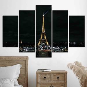 Elegante cuadro impreso en lienzo con vista nocturna de la Torre Eiffel - Decoración urbana moderna, JUEGO DE 5 LIESENSES DE LIENZO SURTIDOS - Product Image 1