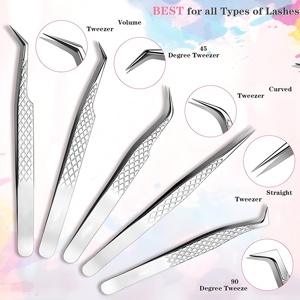 Juego de Pinzas Profesionales de Acero Inoxidable para Extensión de Pestañas, Puntas con Agarre Antideslizante, Estuche de Almacenamiento Rosa para Uso en Salón - Product Image 4